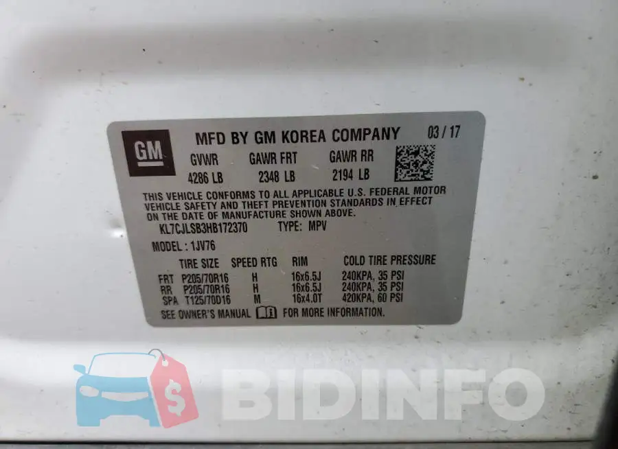KL7CJLSB3HB172370 Photo# 12