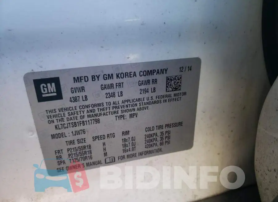 KL7CJTSB1FB117798 Photo# 12