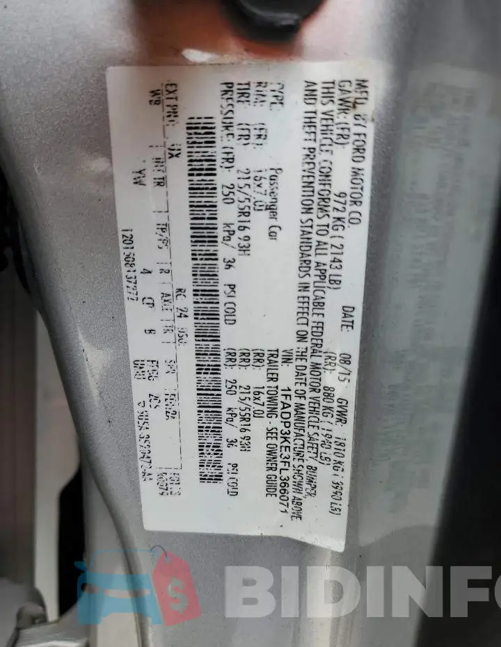 1FADP3KE3FL366071 Photo# 12