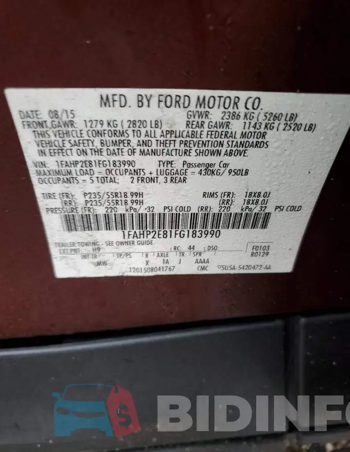 1FAHP2E81FG183990 Photo# 12