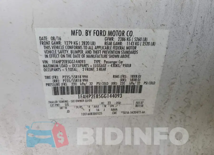 1FAHP2E85GG144093 Photo# 12