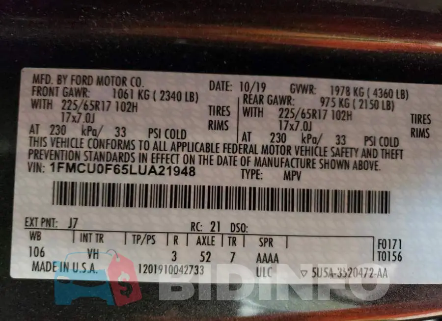 1FMCU0F65LUA21948 Photo# 13