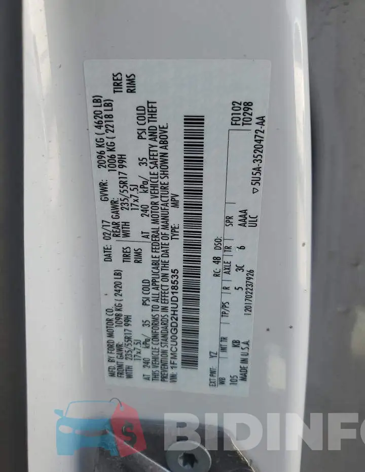 1FMCU0GD2HUD18535 Photo# 13