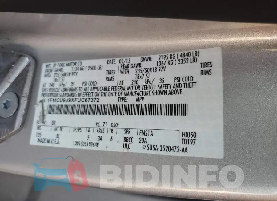 1FMCU9J9XFUC67372 Photo# 13