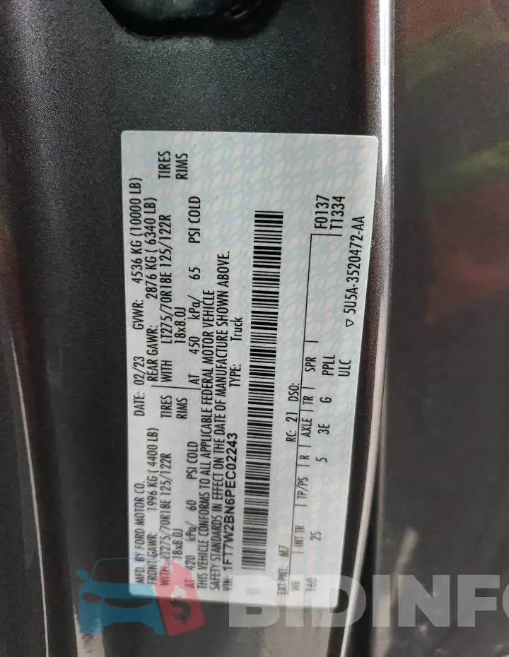 1FT7W2BN6PEC02243 Photo# 12