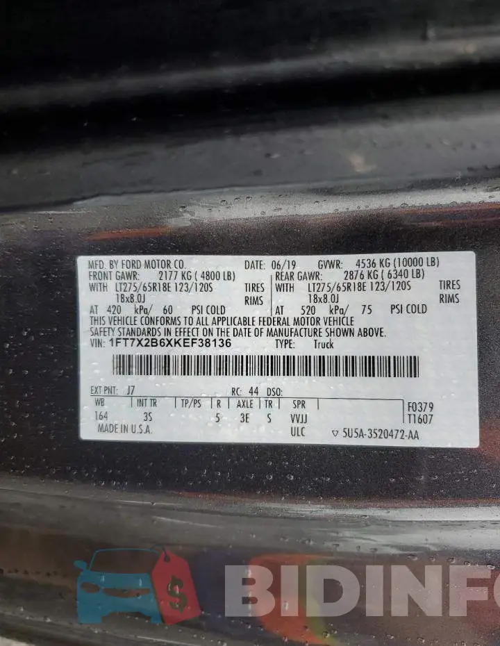 1FT7X2B6XKEF38136 Photo# 13