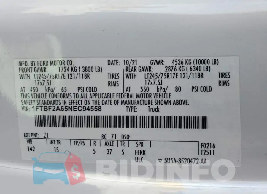 1FTBF2A65NEC94558 Photo# 12