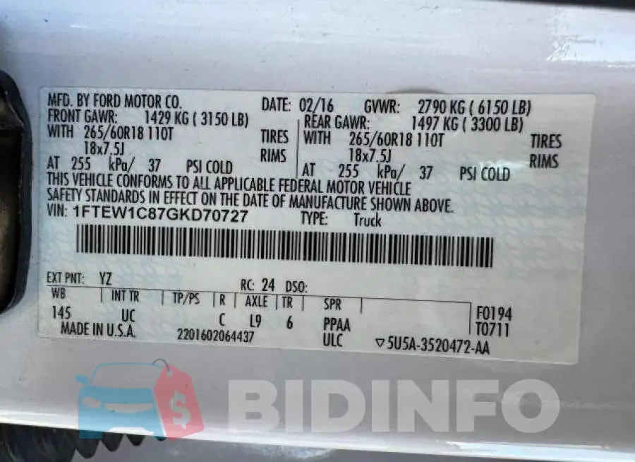 1FTEW1C87GKD70727 Photo# 15