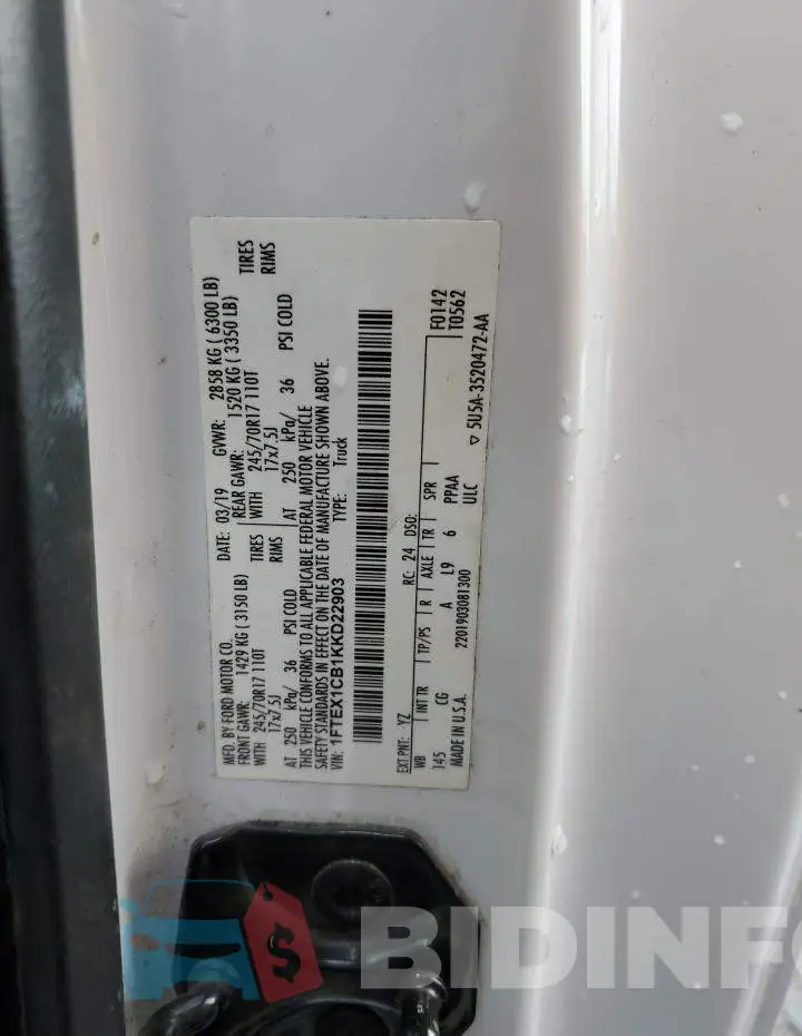 1FTEX1CB1KKD22903 Photo# 13