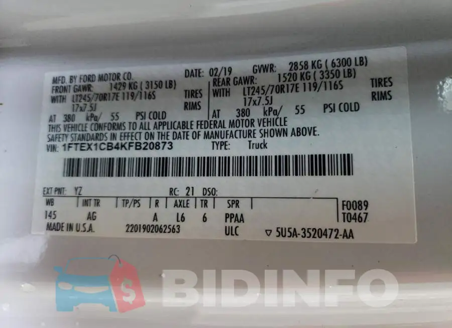 1FTEX1CB4KFB20873 Photo# 12
