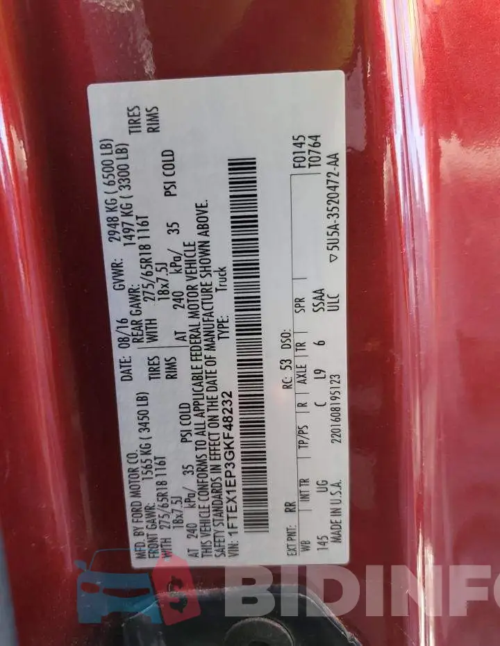 1FTEX1EP3GKF48232 Photo# 12