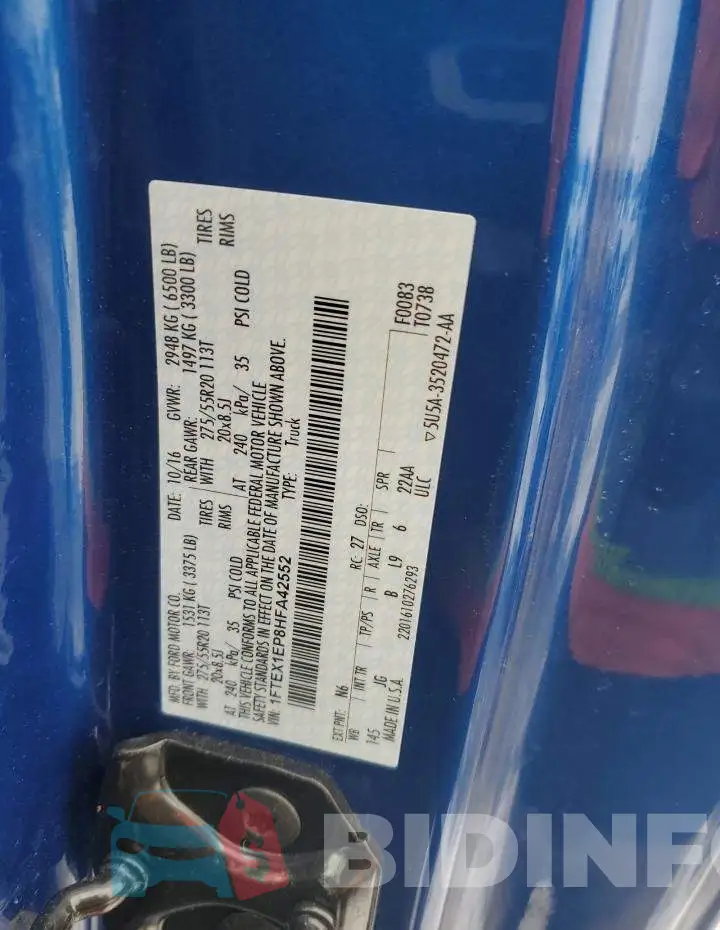 1FTEX1EP8HFA42552 Photo# 12