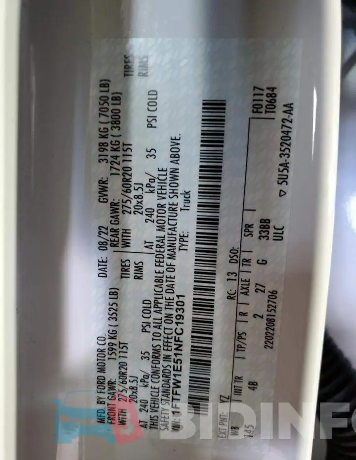 1FTFW1E51NFC19301 Photo# 12