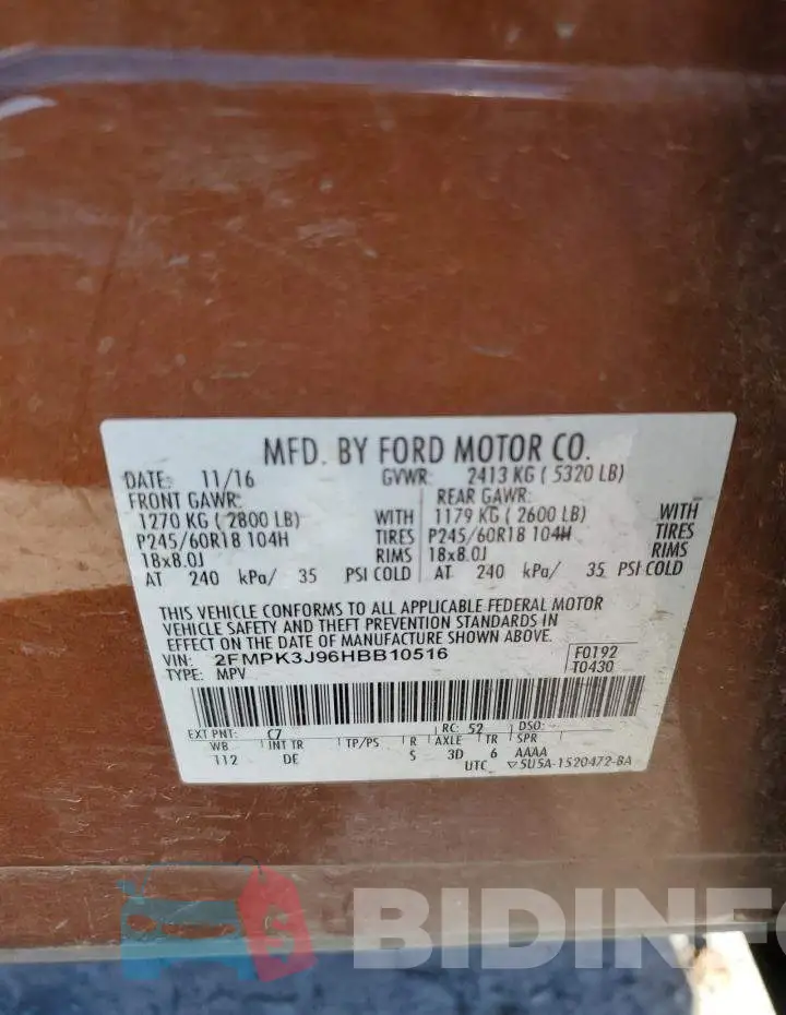 2FMPK3J96HBB10516 Photo# 13