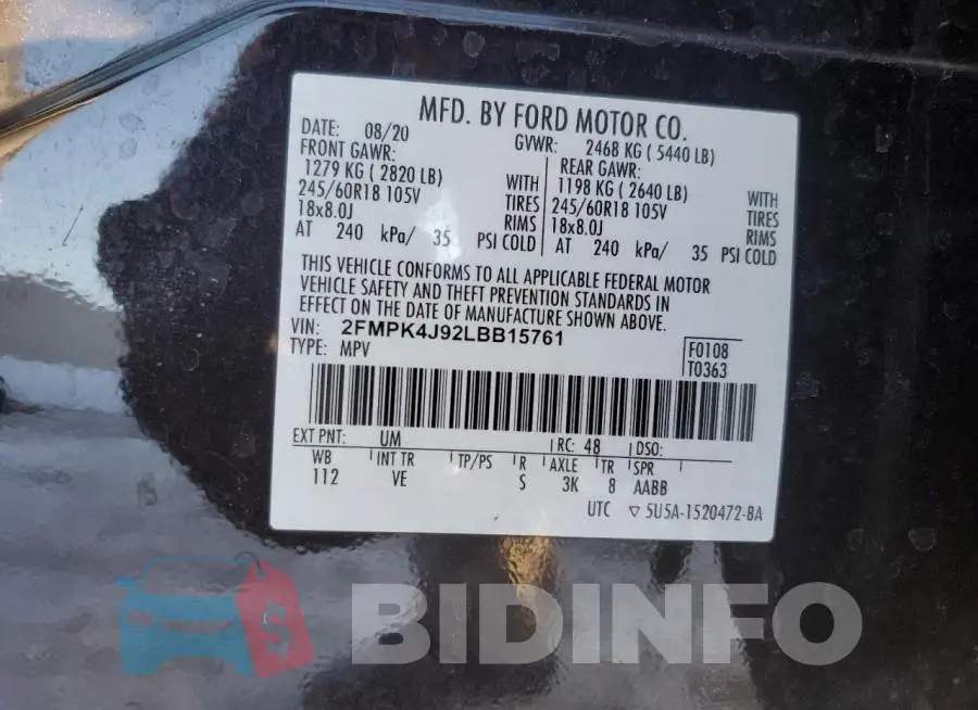 2FMPK4J92LBB15761 Photo# 13