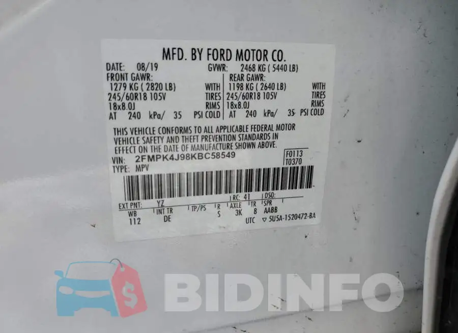 2FMPK4J98KBC58549 Photo# 13