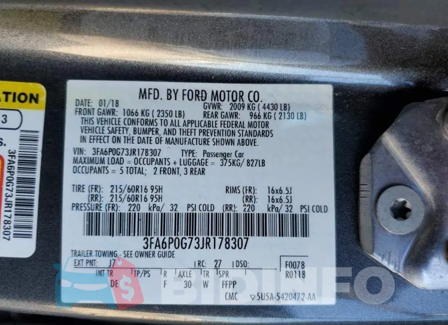 3FA6P0G73JR178307 Photo# 13