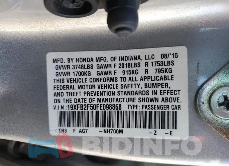 19XFB2F50FE098868 Photo# 12