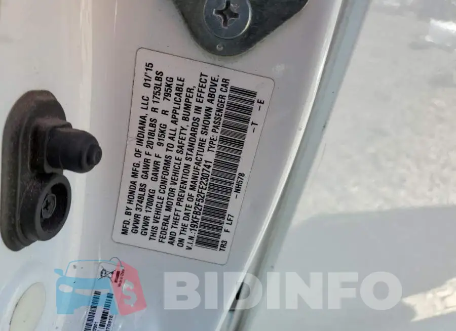 19XFB2F52FE230741 Photo# 12