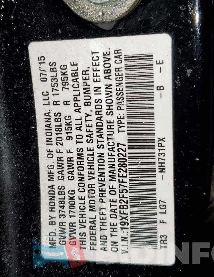 19XFB2F57FE280227 Photo# 13