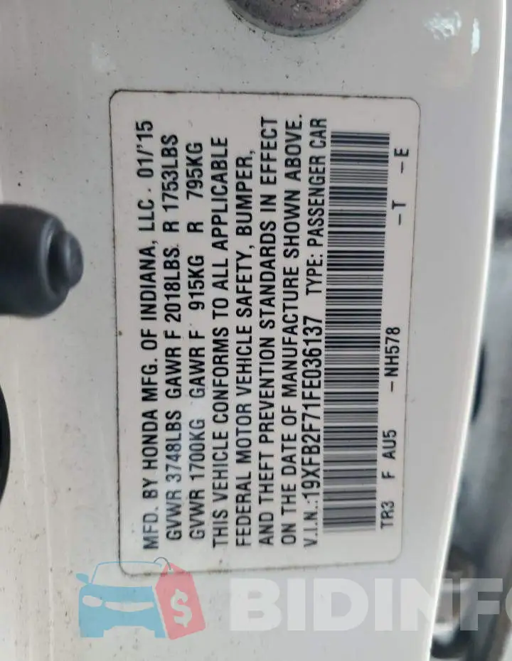 19XFB2F71FE036137 Photo# 13