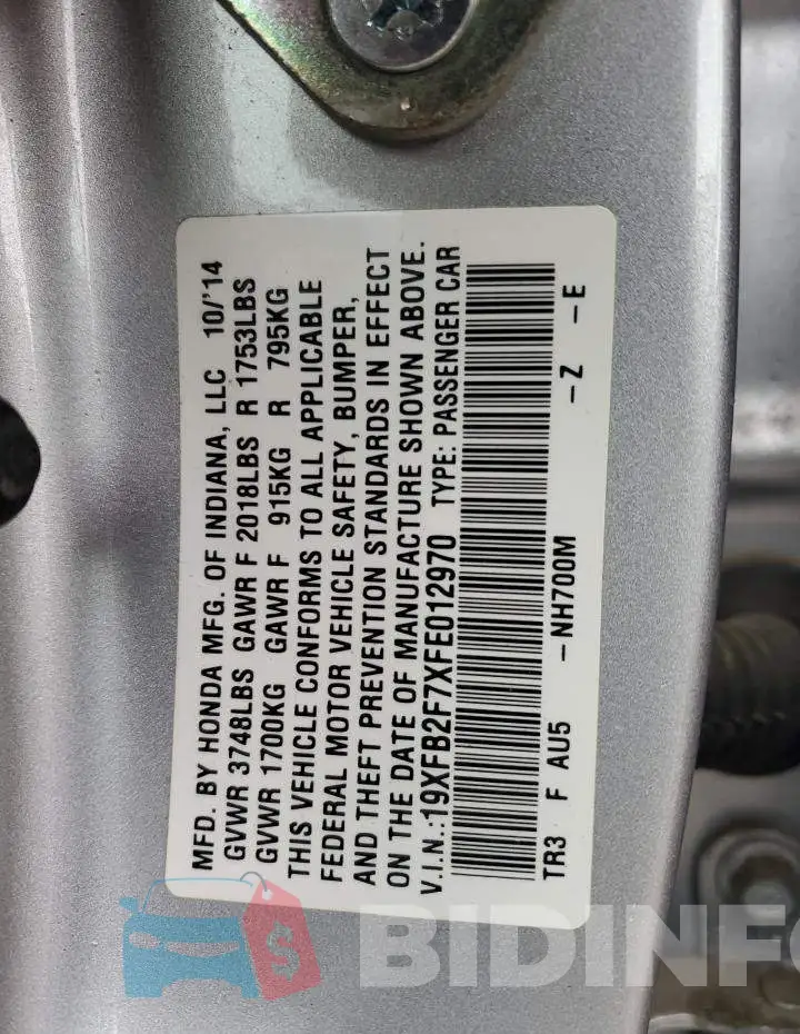 19XFB2F7XFE012970 Photo# 12