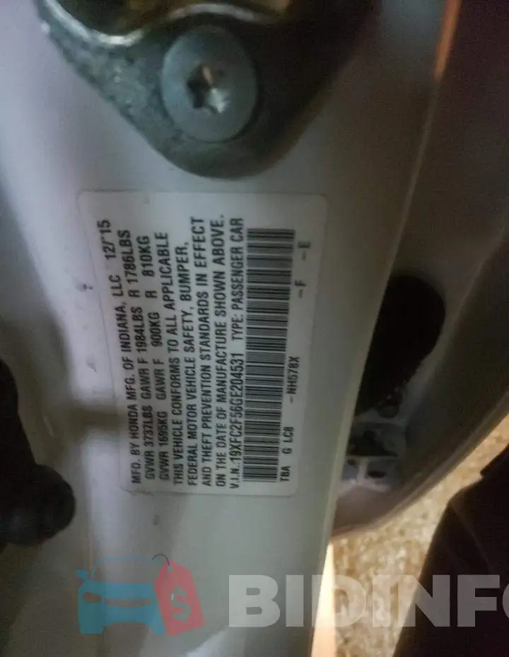 19XFC2F56GE204531 Photo# 12