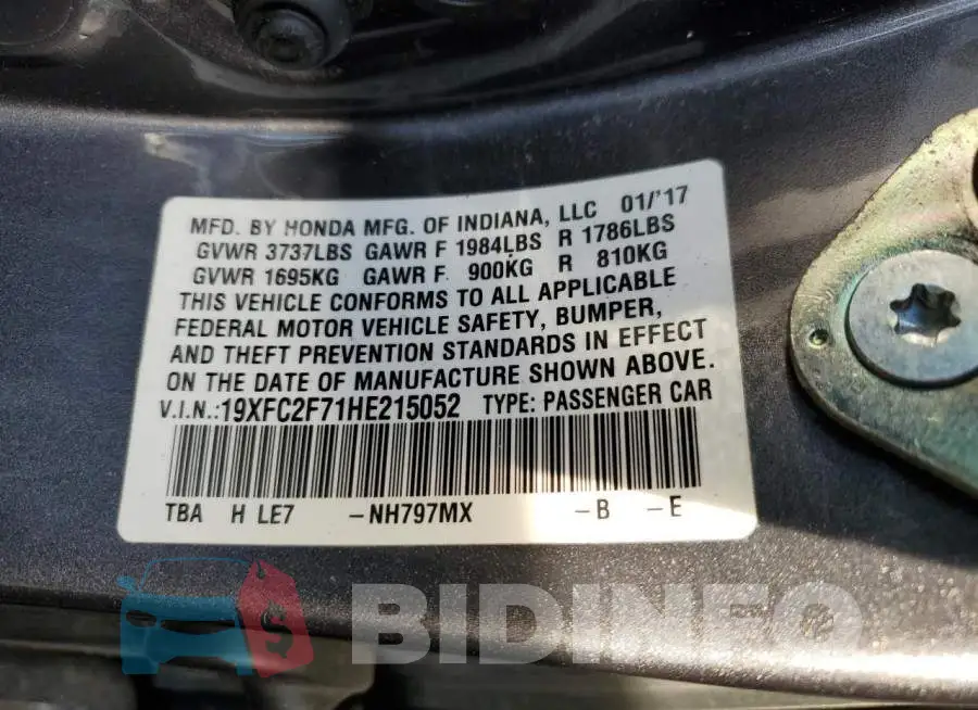 19XFC2F71HE215052 Photo# 12