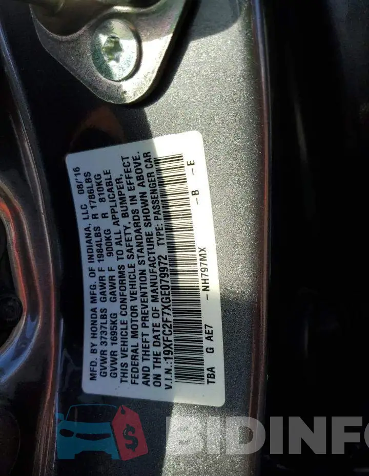 19XFC2F7XGE079972 Photo# 12