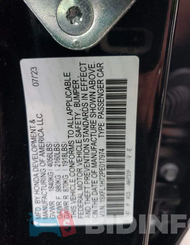 19XFL1H72PE017974 Photo# 12