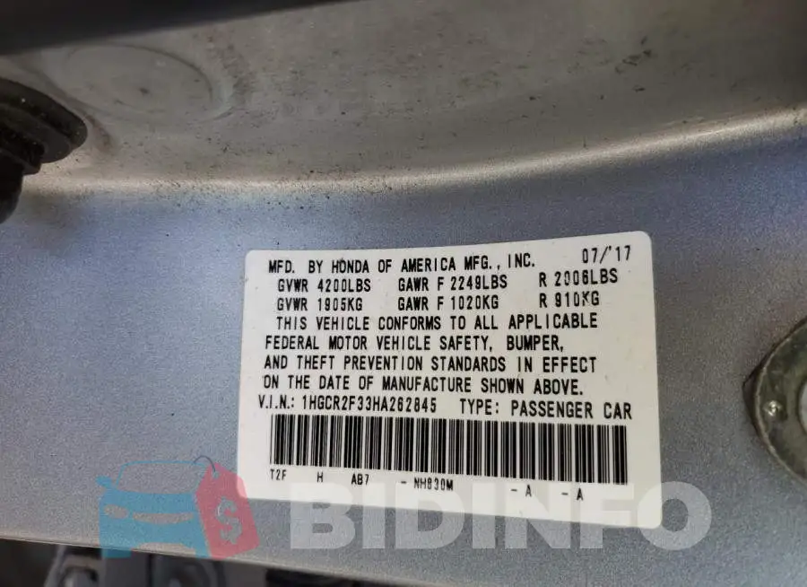1HGCR2F33HA262845 Photo# 12