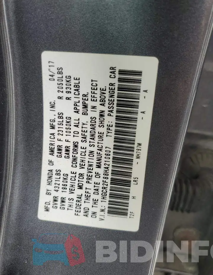 1HGCR2F88HA210607 Photo# 12