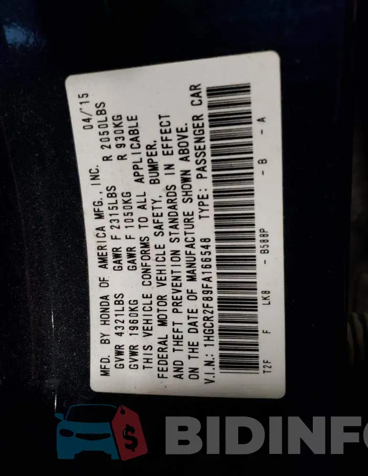 1HGCR2F89FA166548 Photo# 12