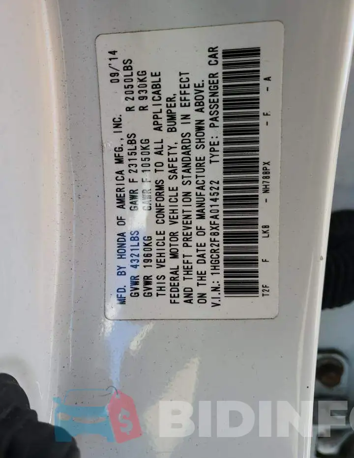 1HGCR2F8XFA014522 Photo# 12