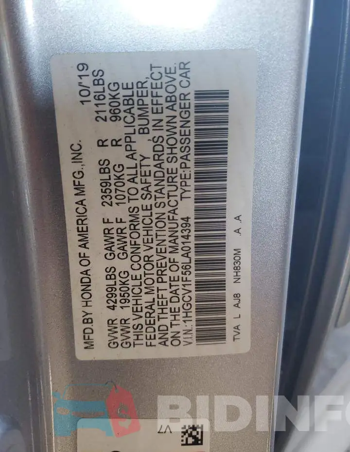 1HGCV1F56LA014394 Photo# 12