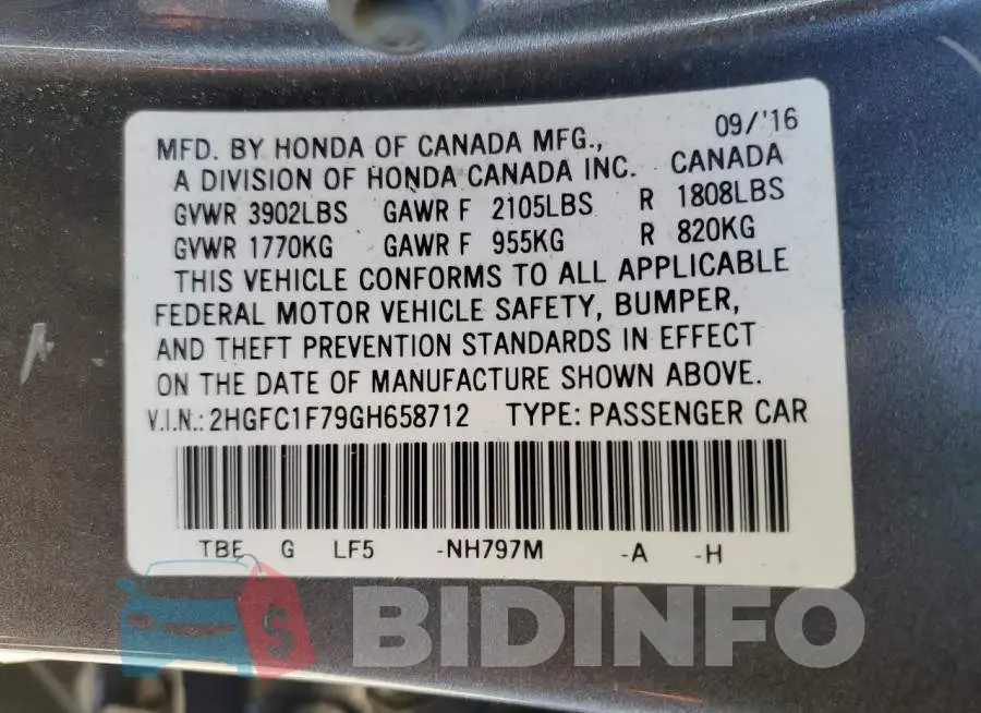2HGFC1F79GH658712 Photo# 12