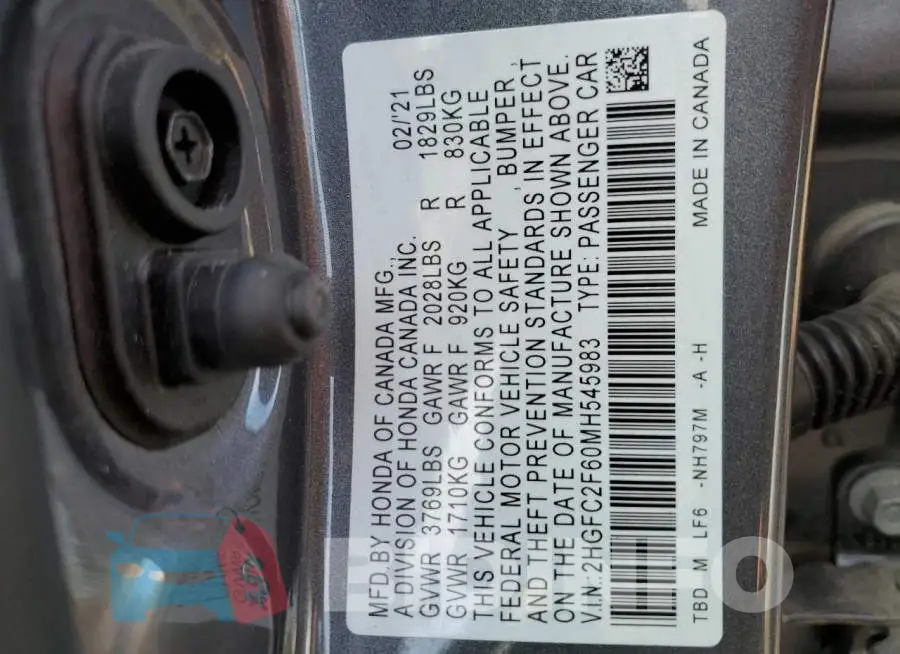 2HGFC2F60MH545983 Photo# 13