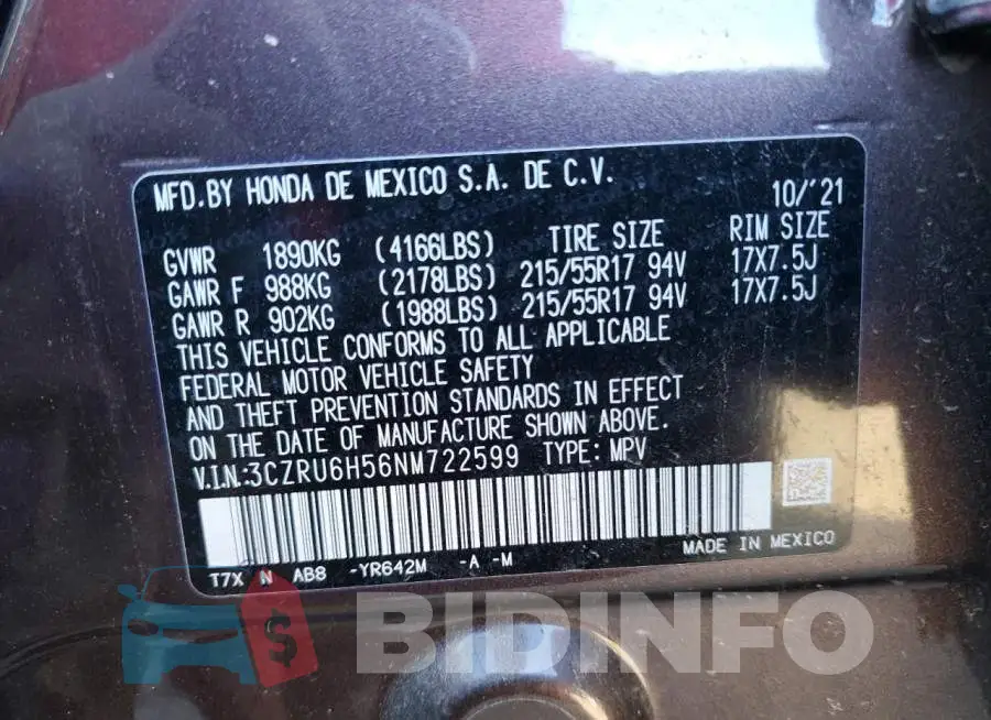 3CZRU6H56NM722599 Photo# 12