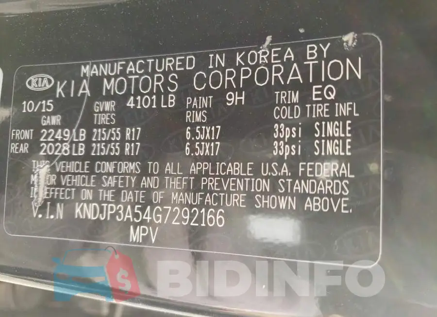 KNDJP3A54G7292166 Photo# 13