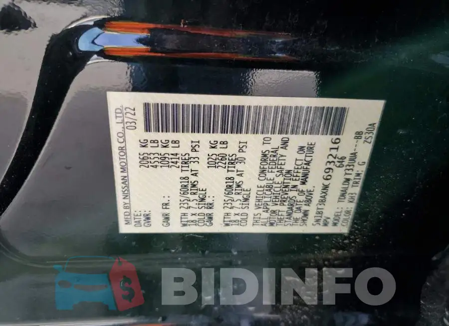 5N1BT3BAXNC693216 Photo# 12