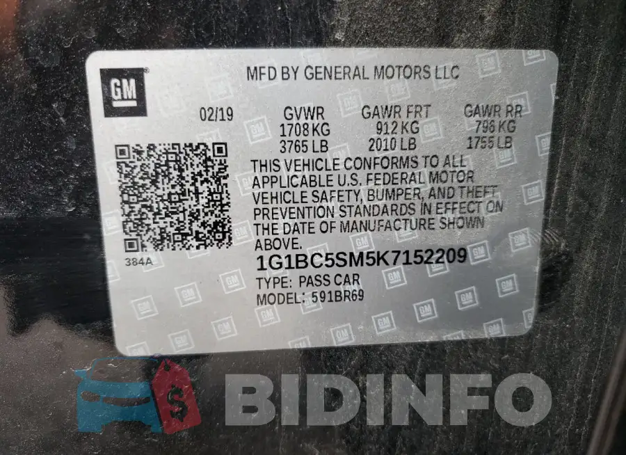 1G1BC5SM5K7152209 Photo# 12