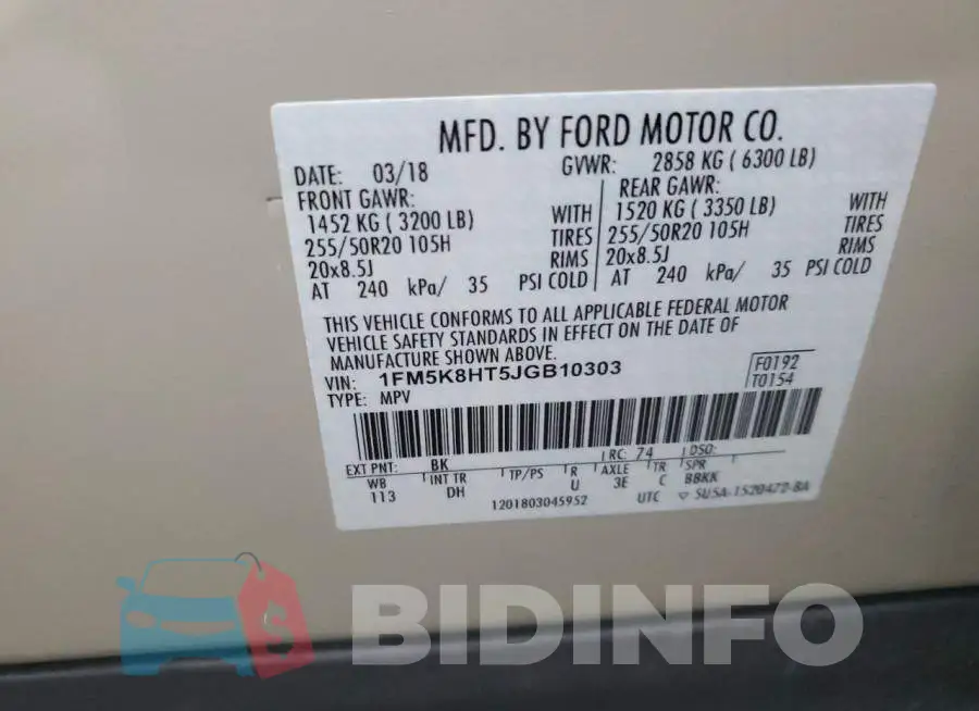1FM5K8HT5JGB10303 Photo# 12