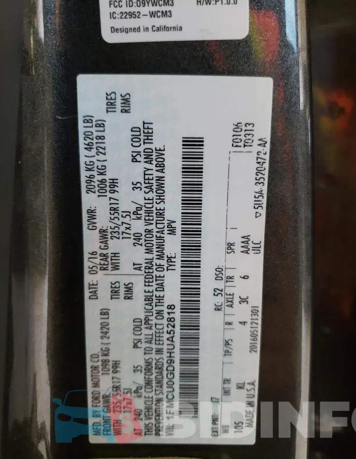 1FMCU0GD9HUA52818 Photo# 13