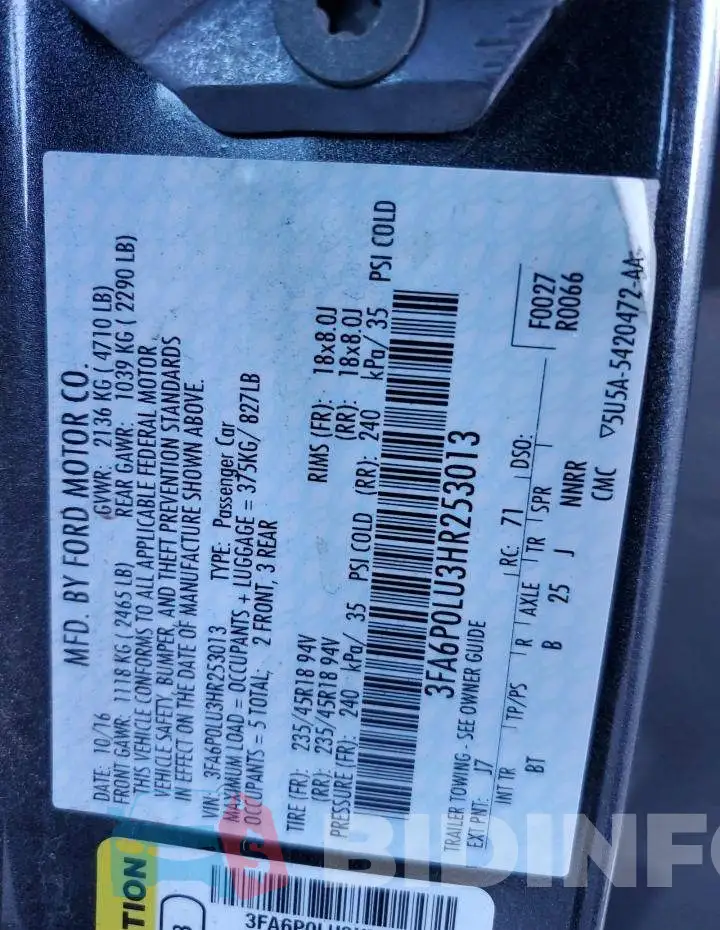 3FA6P0LU3HR253013 Photo# 12