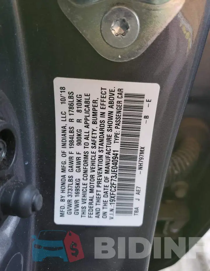 19XFC2F73JE040941 Photo# 12
