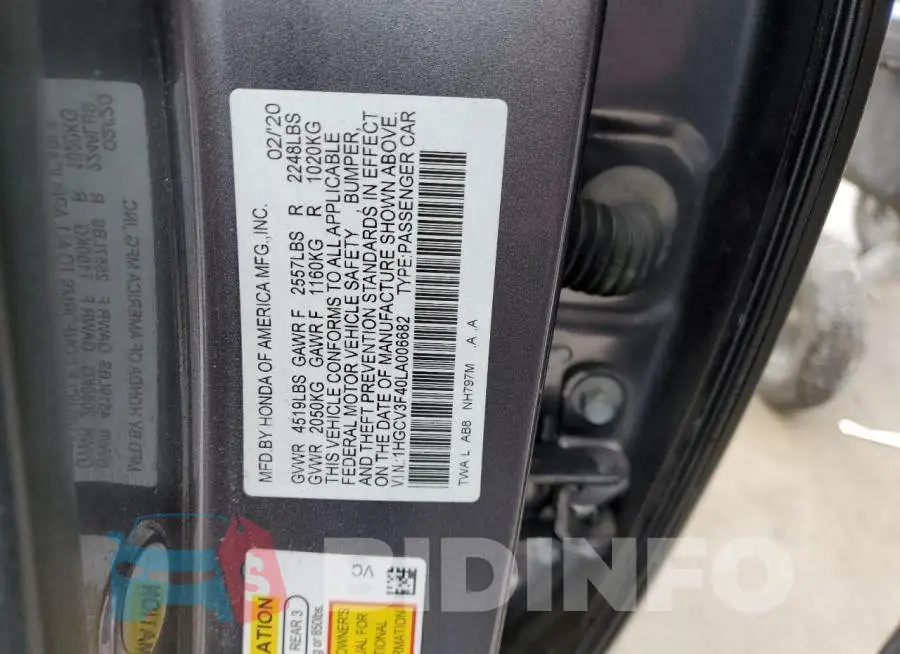 1HGCV3F40LA006682 Photo# 12