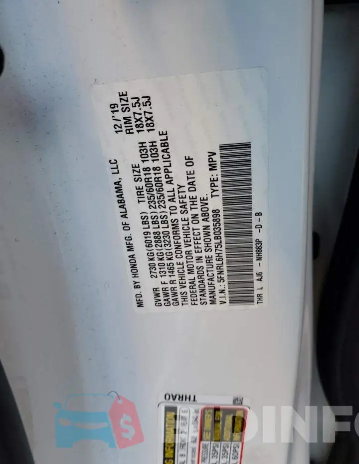 5FNRL6H75LB035898 Photo# 13