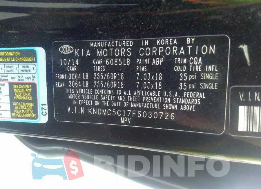 KNDMC5C17F6030726 Photo# 9