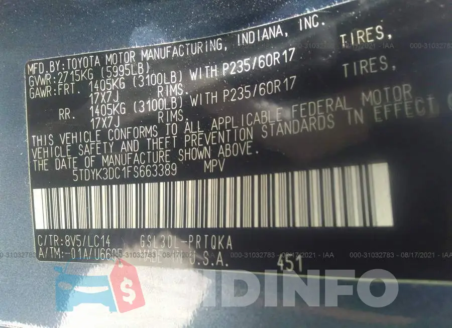 5TDYK3DC1FS663389 Photo# 9