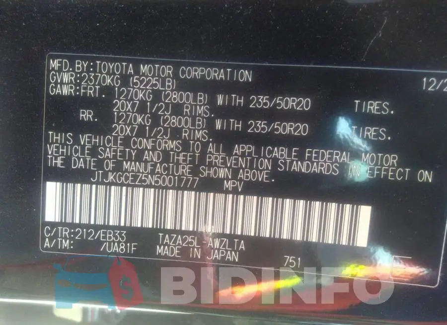 JTJKGCEZ5N5001777 Photo# 9